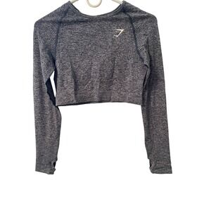 Gymshark Large New Vital Seamless Crop Top Ash Teal Marl Long Sleeve Thumbholes